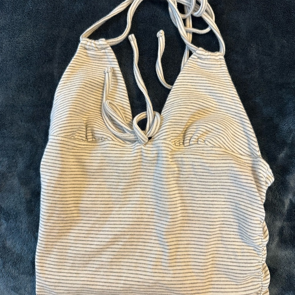 Edikted Cream and White Tie Front Fitted Tank Top